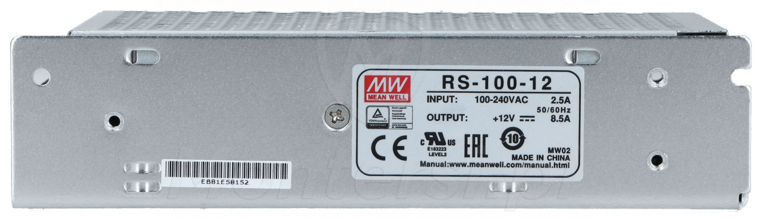 RS-100-12 - Przemysłowy zasilacz impulsowy 12V/1x8.5A