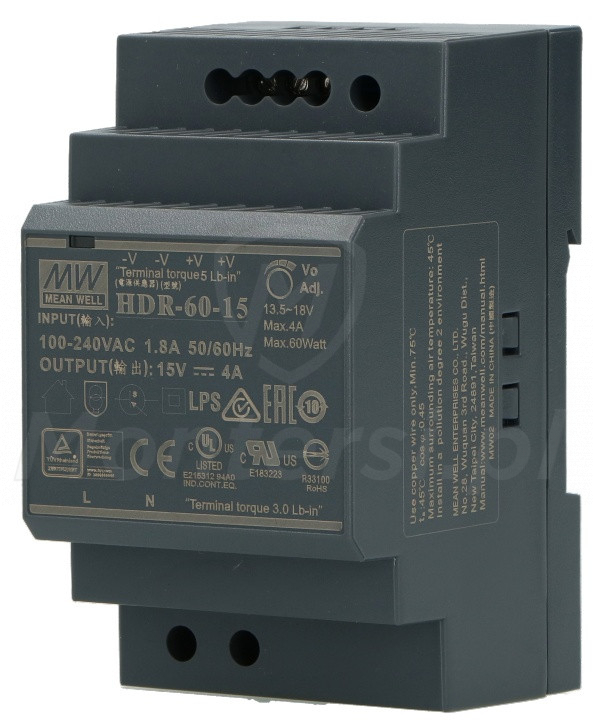 HDR-60-15 - Zasilacz na szynę DIN 15V/4A