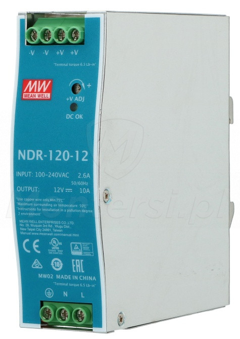 NDR-120-12 - Zasilacz na szynę DIN 12V/120W/10A