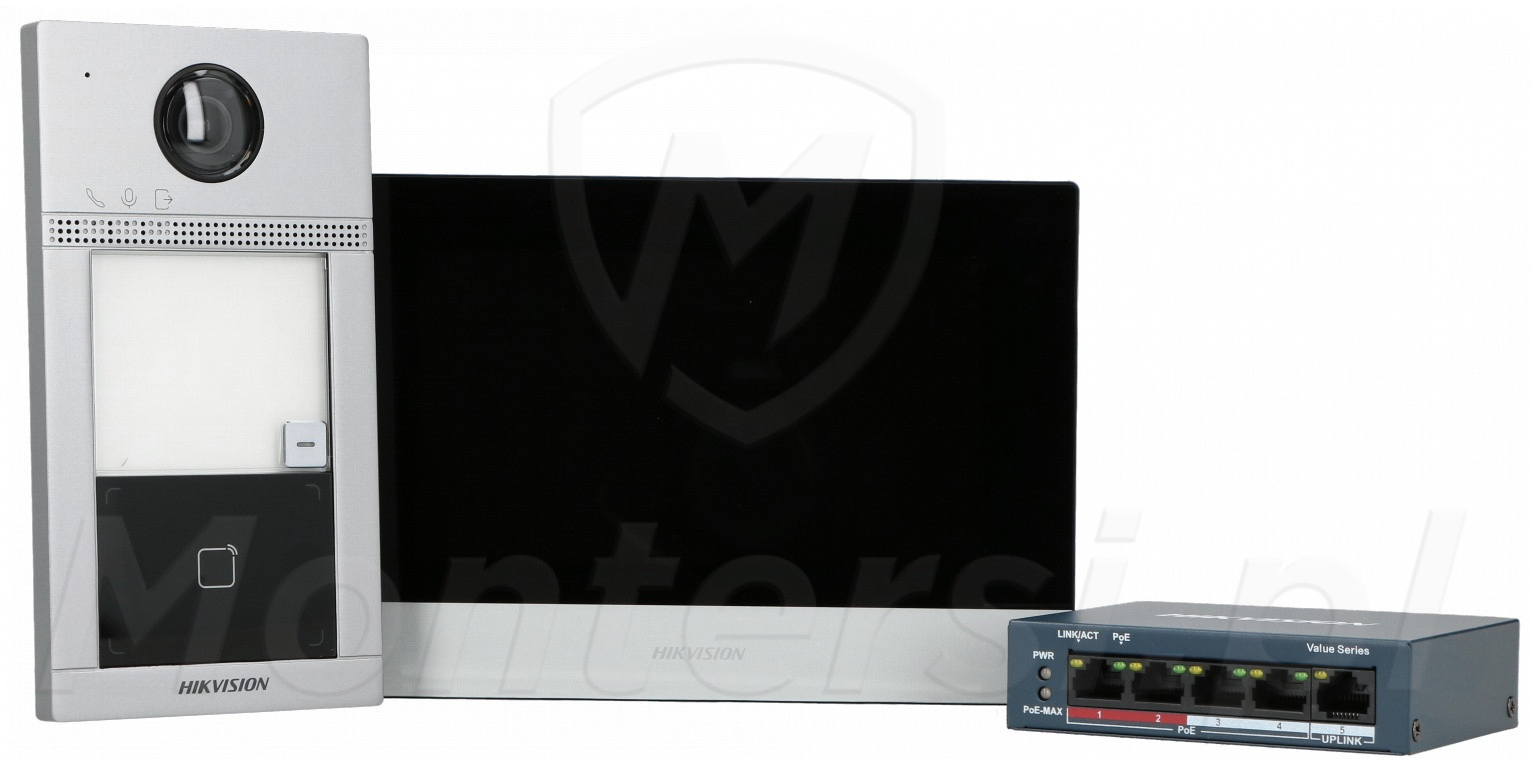 DS-KIS604-S(C) - Zestaw wideodomofonu z monitorem i switchem PoE