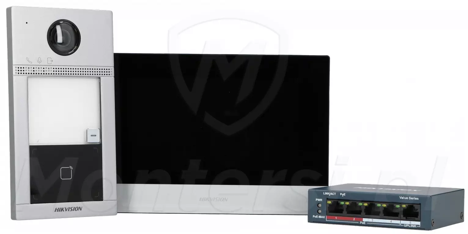DS-KIS604-S(C) - Zestaw wideodomofonu z monitorem i switchem PoE