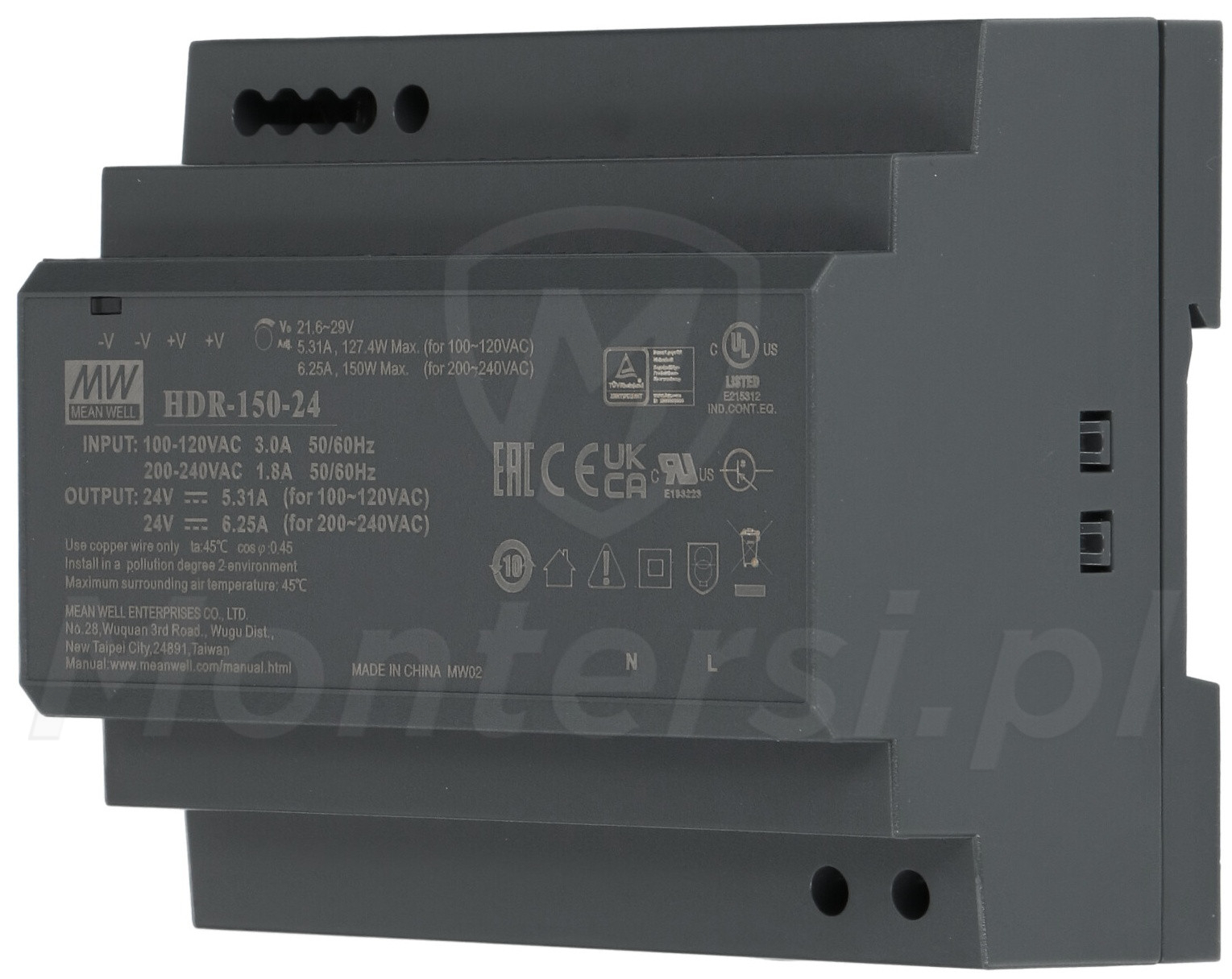 HDR-150-24 - Zasilacz na szynę DIN 24V/6.25A