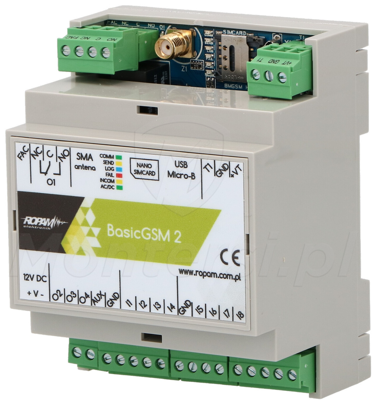BasicGSM-D4M 2 - moduł powiadomienia i sterowania GSM, obudowa DIN BasicGSM-D4M 2 - moduł powiadomienia i sterowania GSM, obudowa DIN
