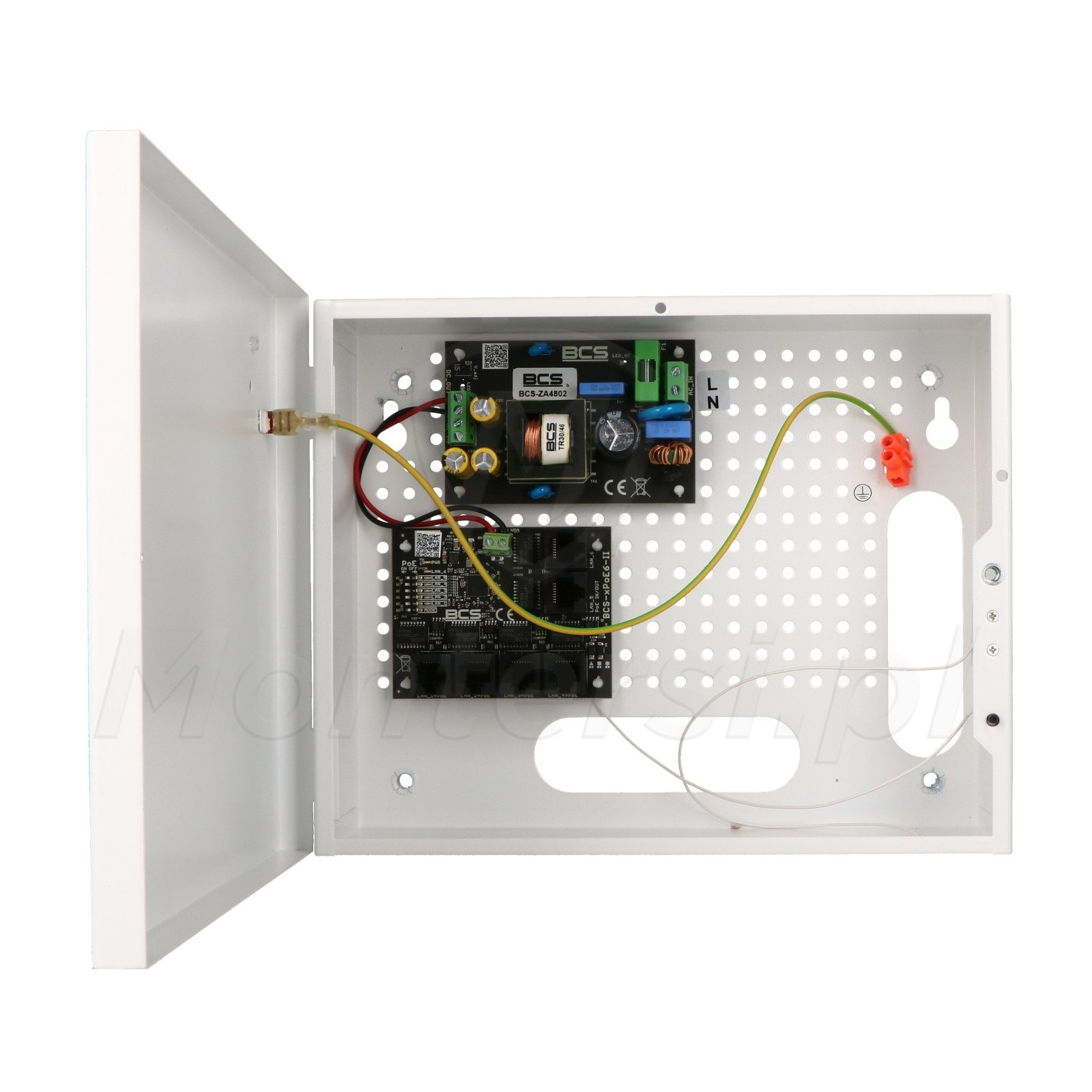 Wnętrze zasilacza PoE BCS-IP4/E-S