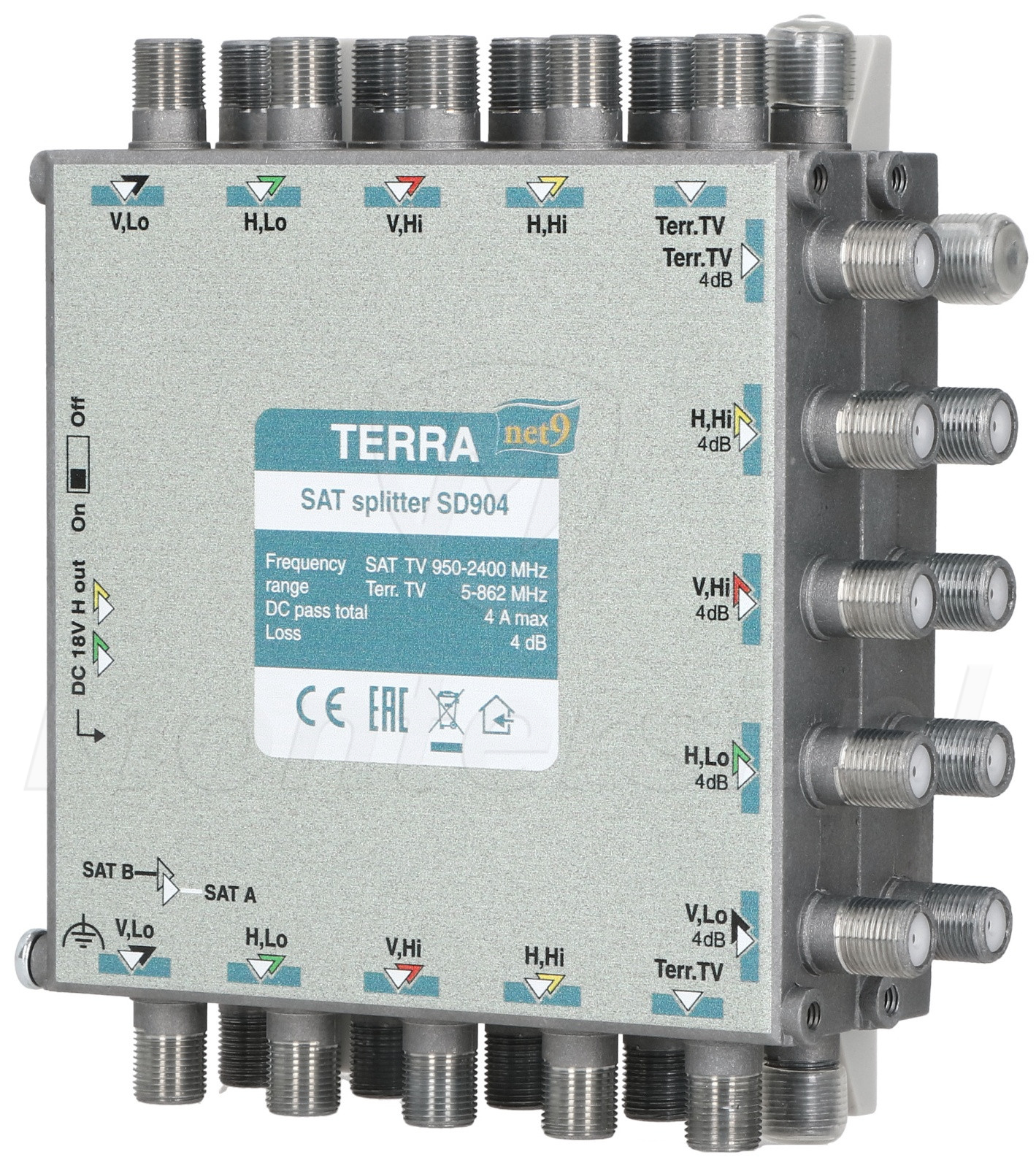 SD904 - Rozgałęźnik TV/SAT, 9 wejść, 18 wyjść, klasa A