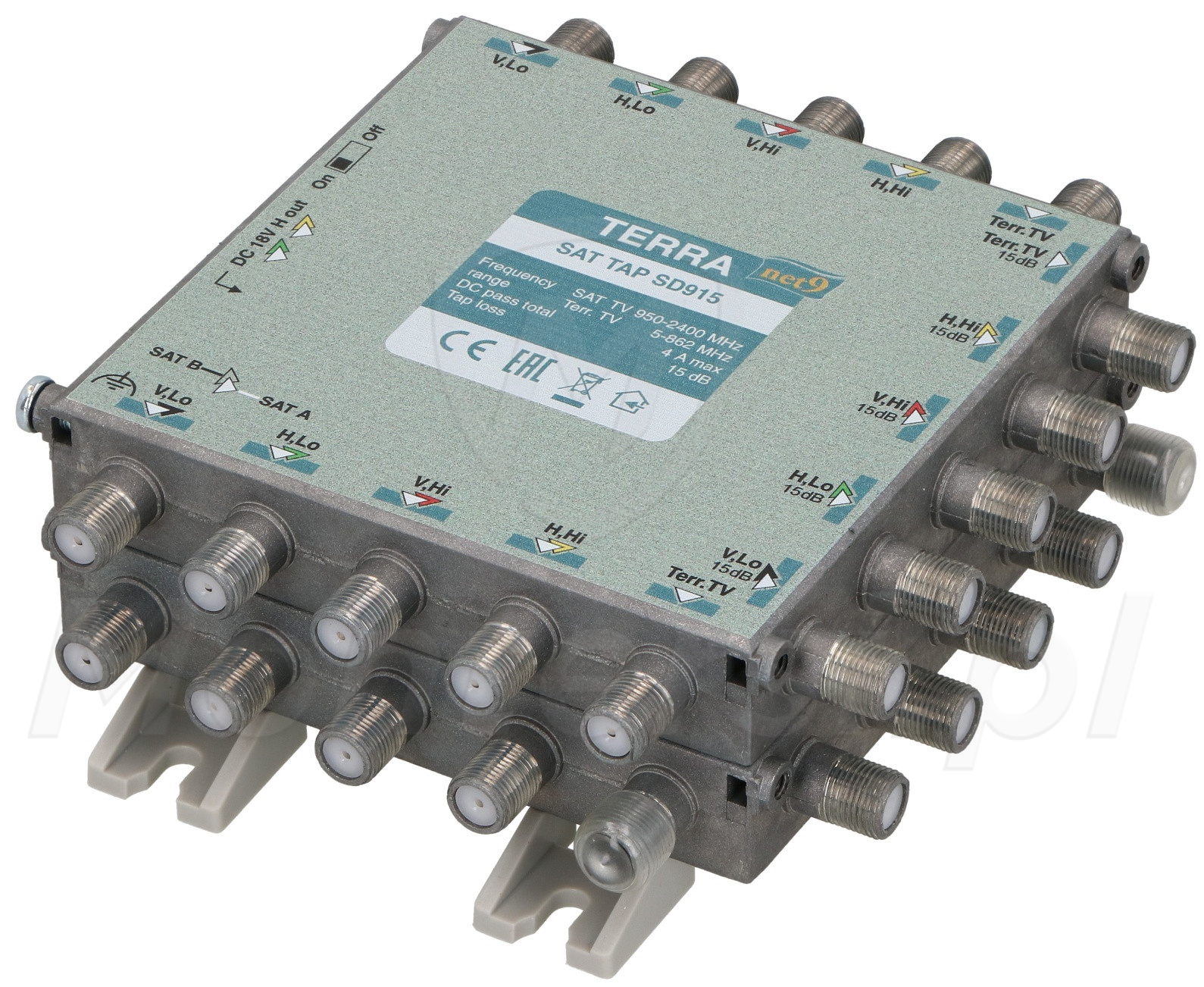SD915 - Odgałęźnik TV/SAT, 9 wejść, 18 wyjść, 15 dB