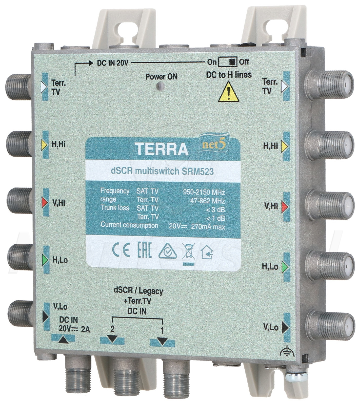 SRM-523 - Multiswitch przelotowy z aktywnym torem TV, dSCR/Unicable, bez zasilacza