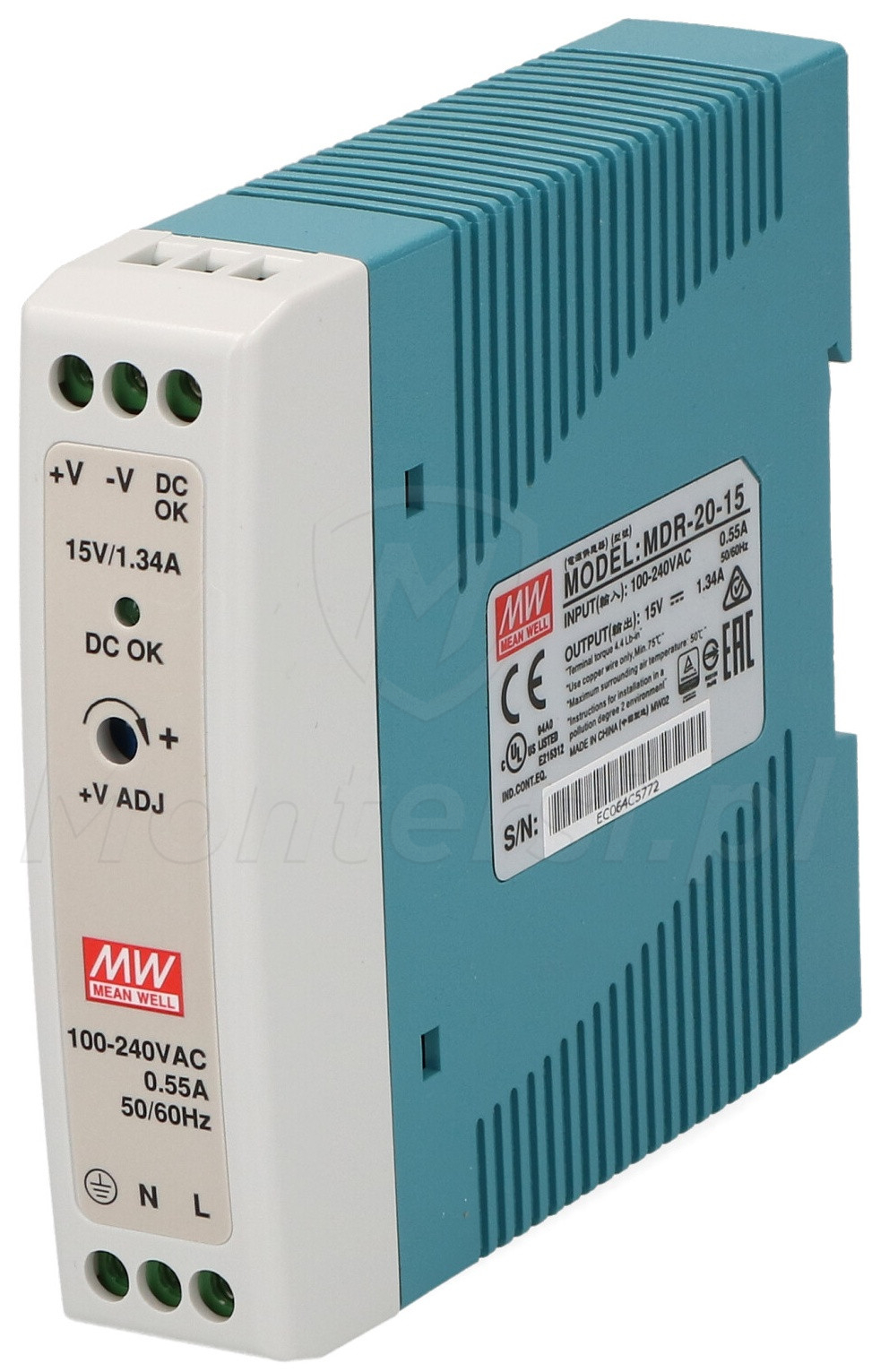 MDR-20-15 - Zasilacz na szynę DIN 15V/1x1.34A