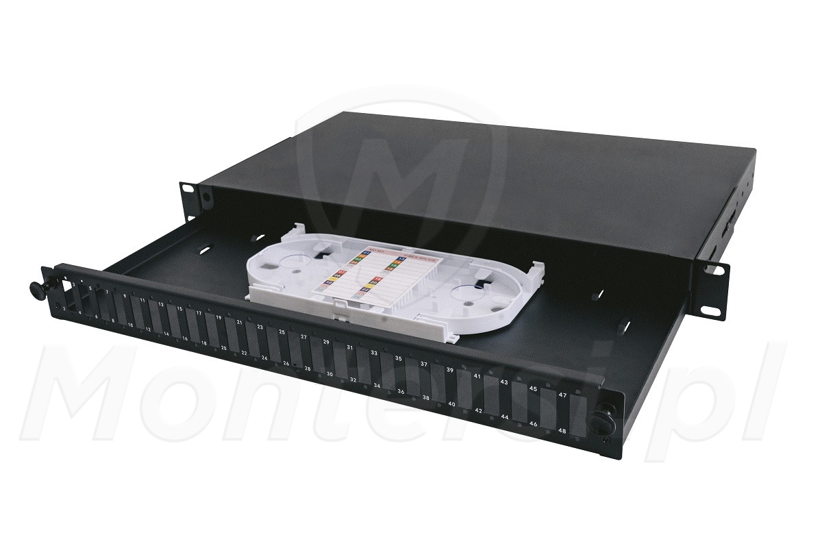 P1-T240000 - Panel do szaf standardu RACK, 24 adaptery, kaseta na 24 spawy światłowodowe