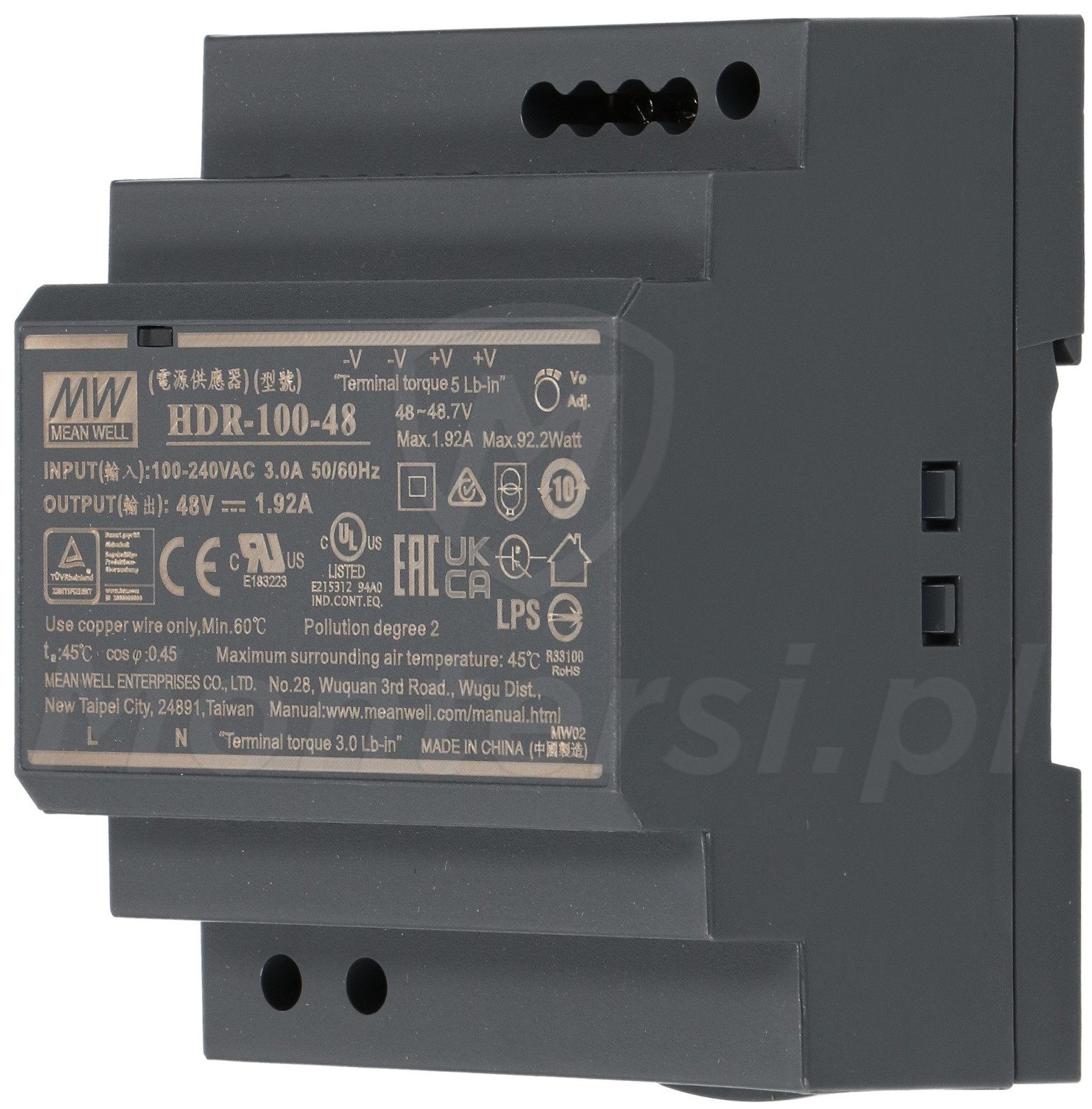 HDR-100-48 - Zasilacz na szynę DIN 48V/1.92A