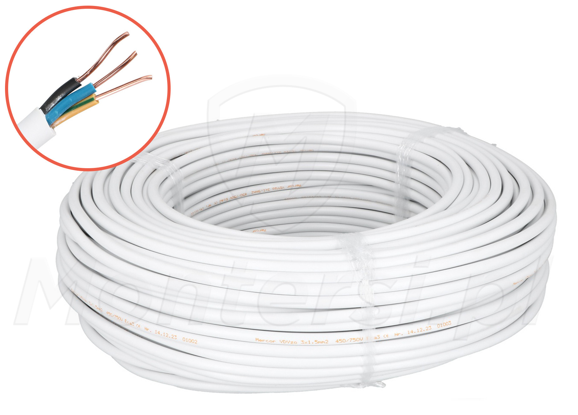 YDY 3x1.5mm² - Wewnętrzny kabel zasilający, 100 m YDY 3x1.5mm² - Wewnętrzny kabel zasilający, 100 m