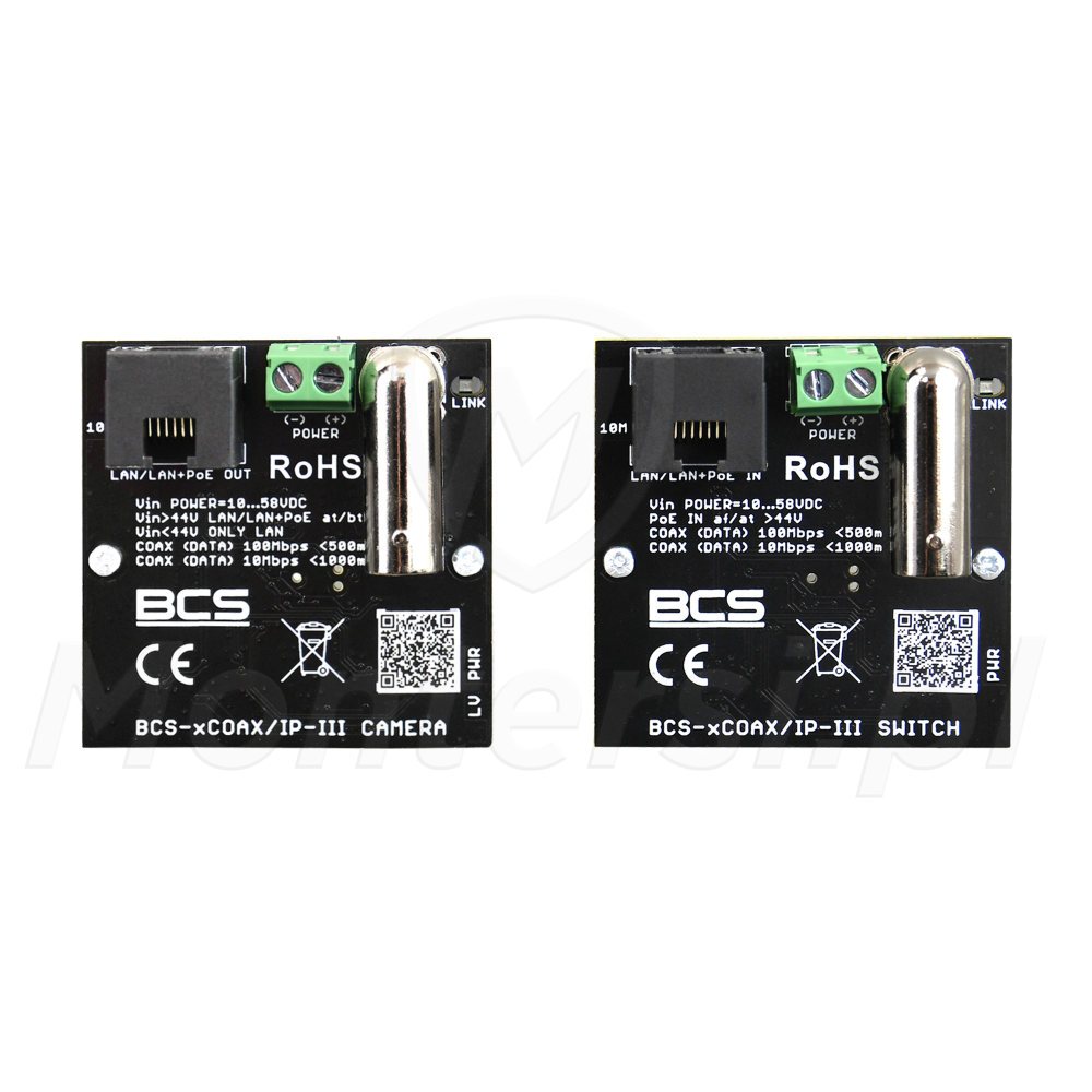 BCS-xCOAX/IP-III - Zestaw aktywnego konwertera UTP-koncentryk, ethernet+PoE