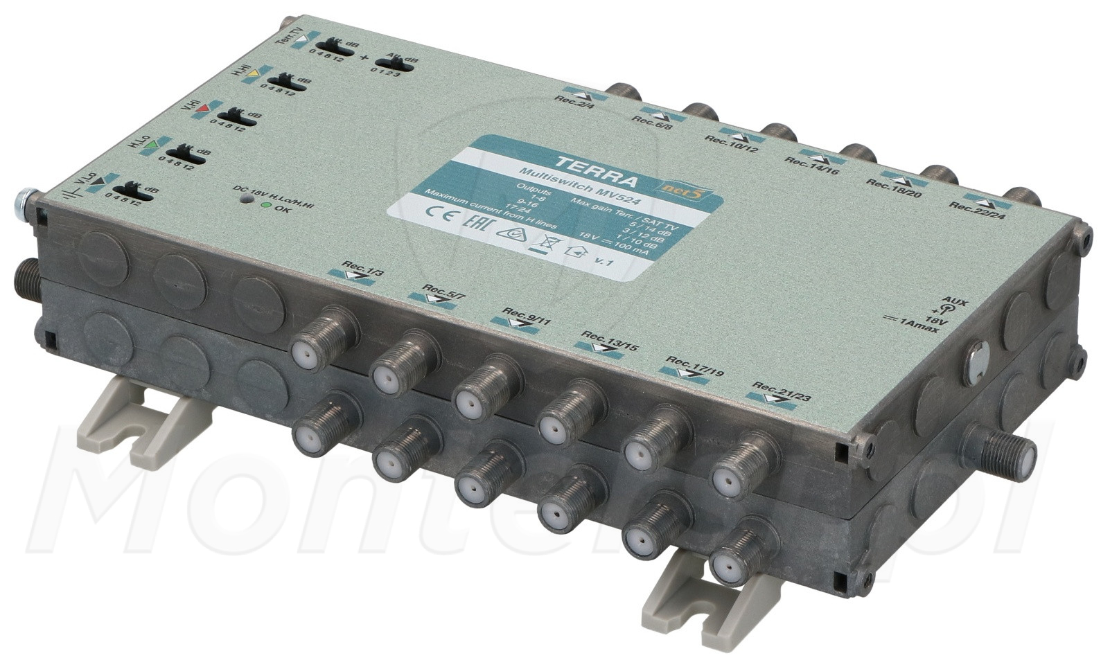 MV-524 - Multiswitch klasy A, 5 wejść, 24 wyjścia z aktywnym tunerem naziemnym, bez zasilacza