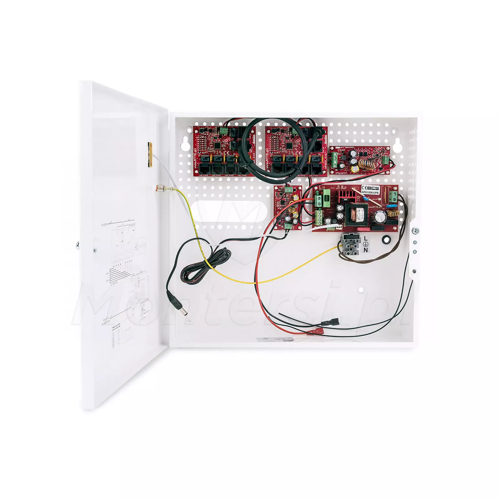 Wnętrze zasilacza PoE BCS-UPS/IP8/E-S