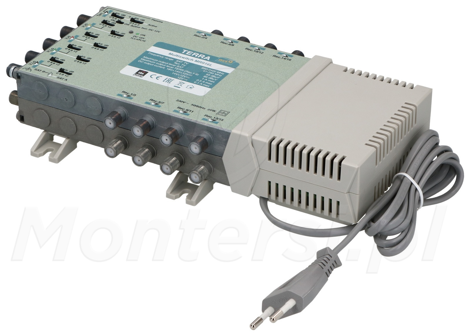 MR-916L - Multiswitch klasy A, 9 wejść, 16 wyjścia z aktywnym tunerem naziemnym