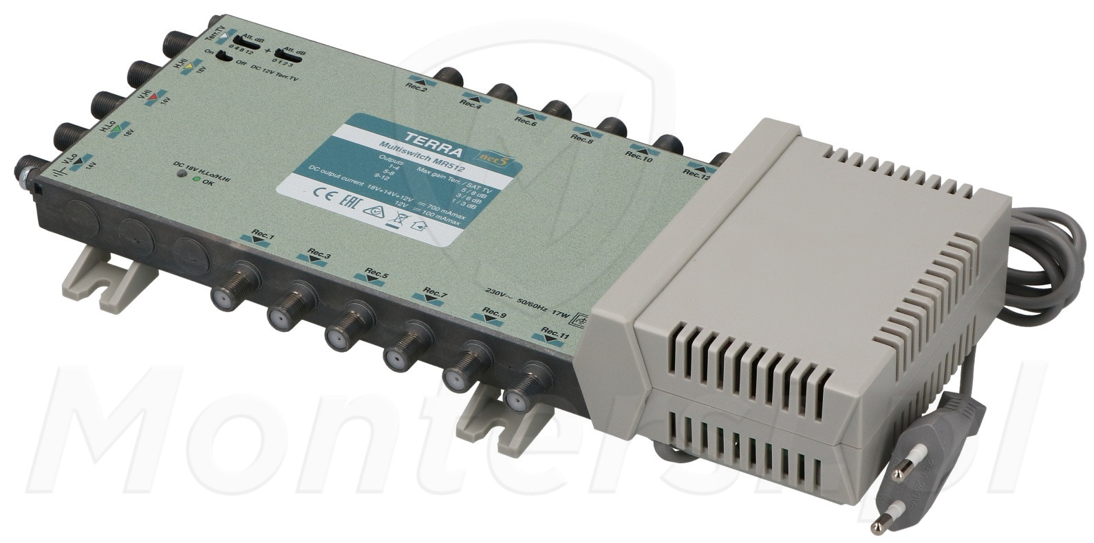 MR-512 - Multiswitch klasy A, 5 wejść, 12 wyjścia z aktywnym tunerem naziemnym