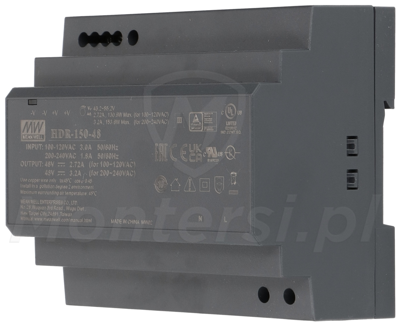 DS-KAW150-4N - Zasilacz na szynę DIN, 48 V DC, 	3.2 A DS-KAW150-4N - Zasilacz na szynę DIN, 48 V DC, 	3.2 A