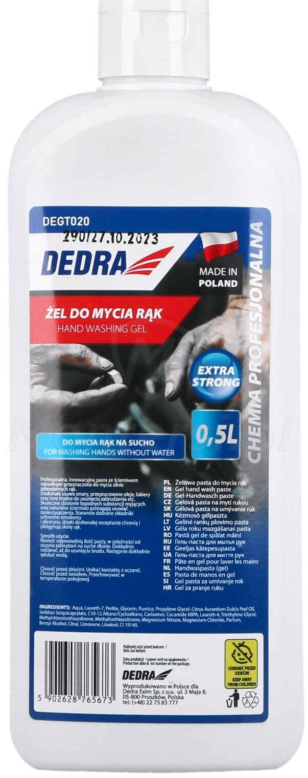 DEDRA DEGT020 - Żel BHP do mycia rąk 0,5l
