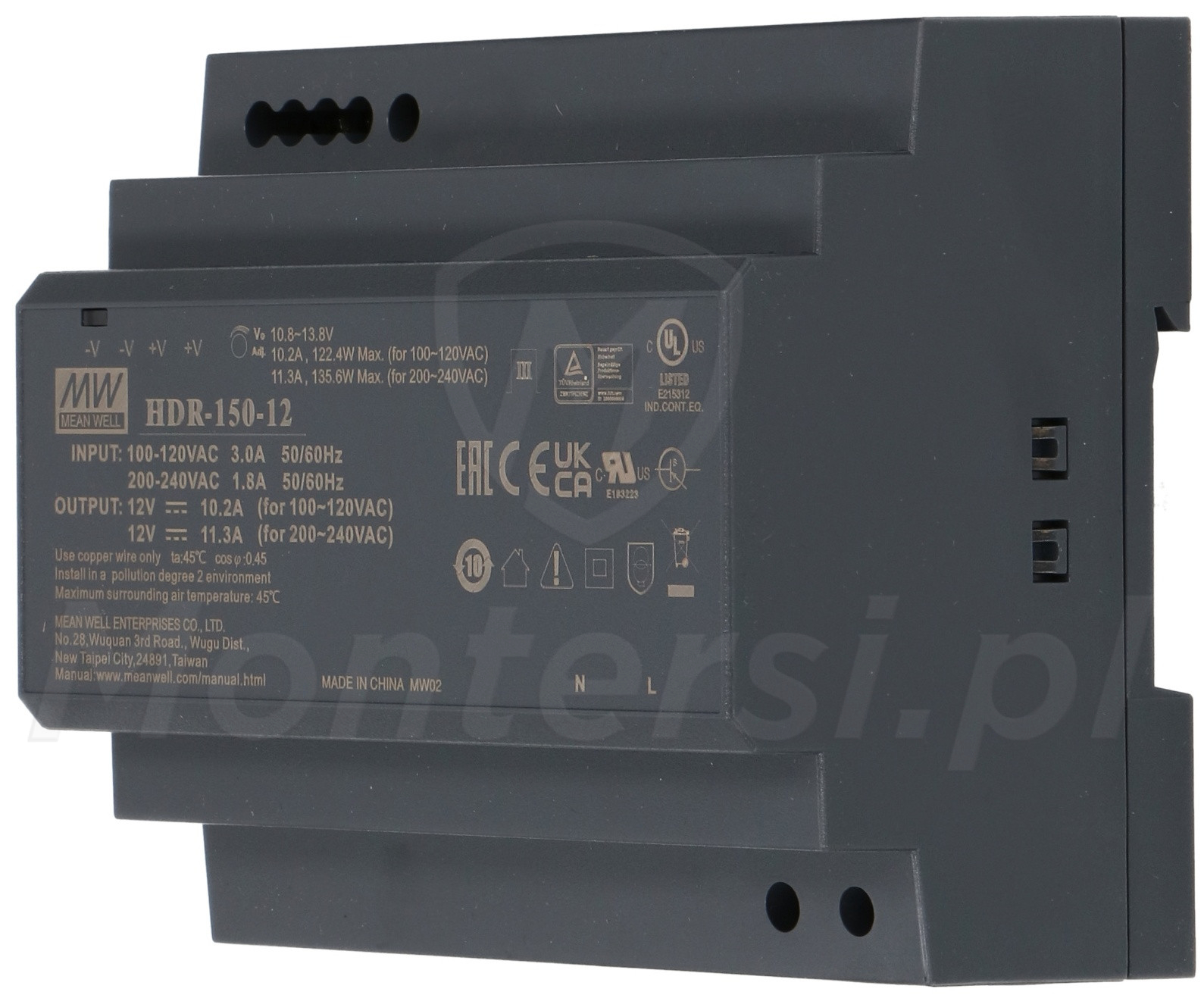 HDR-150-12 - Zasilacz na szynę DIN 12V/11.3A