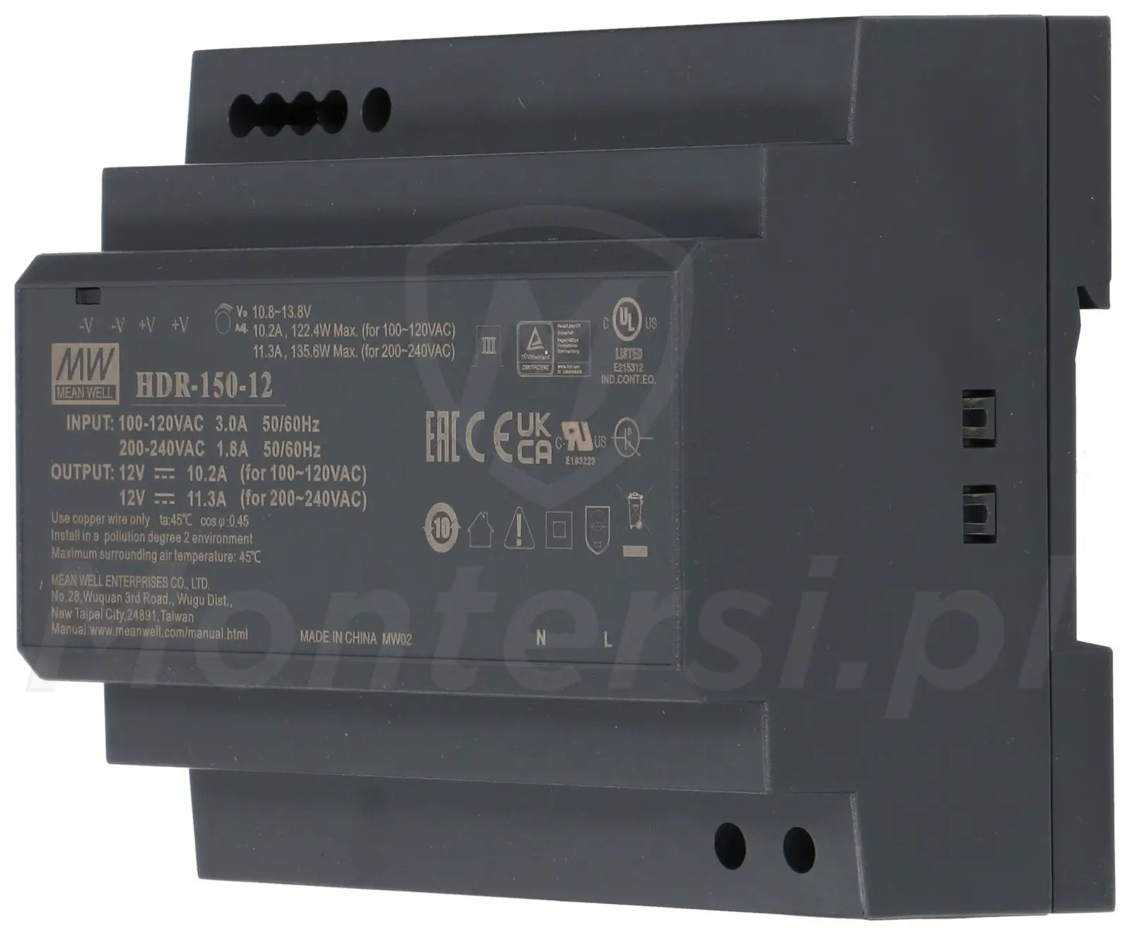 HDR-150-12 - Zasilacz na szynę DIN 12V/11.3A