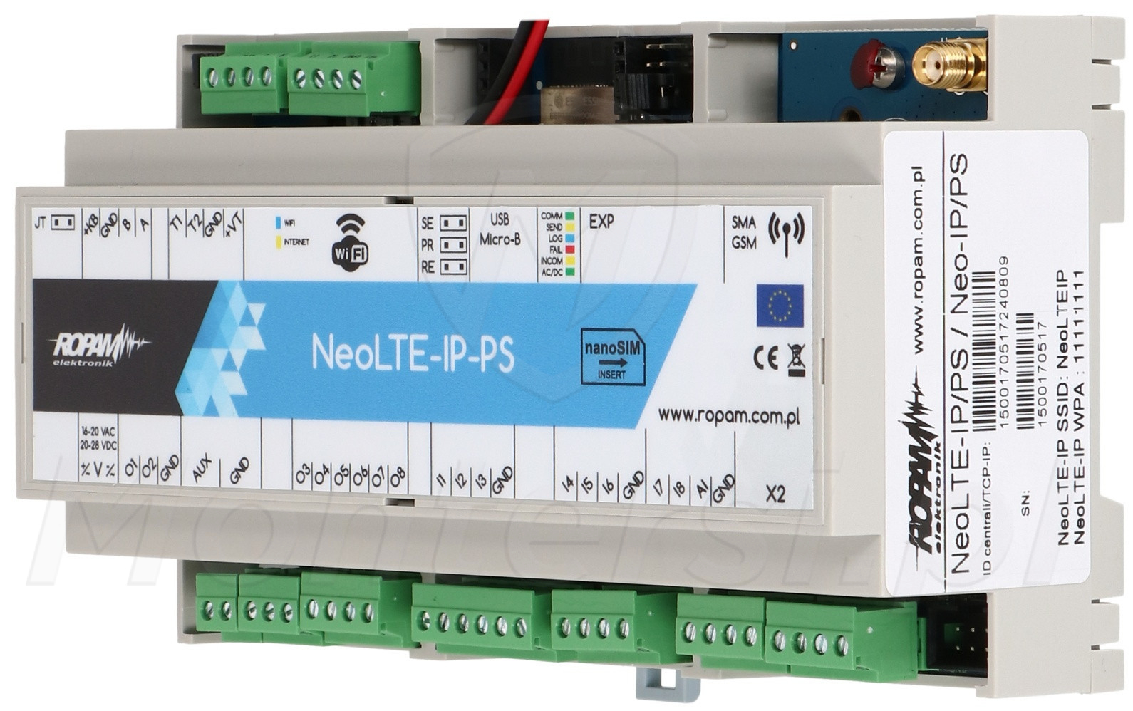 NeoLTE-IP-PS-D9M - Centrala alarmowa z modułem Wi-Fi / LTE, zasilacz, obudowa DIN