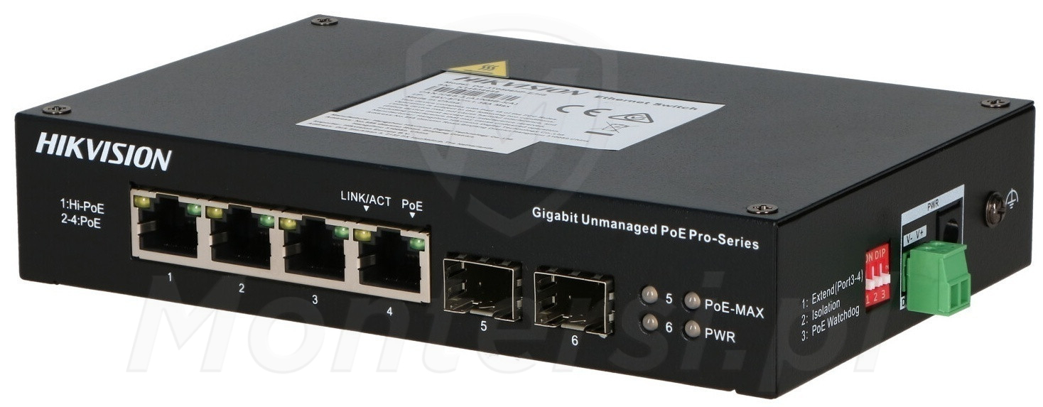 DS-3T0506HP-E/HS - 6 - portowy switch, 4x PoE, 2x SFP