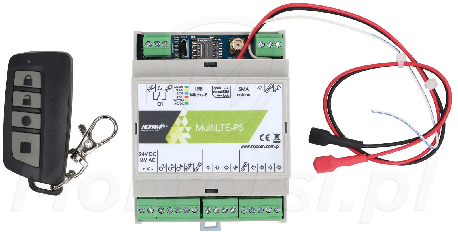 MultiLTE-RF-PS-D4M - Moduł powiadomienia i sterowania LTE, radioodbiornik, zasilacz, obudowa DIN