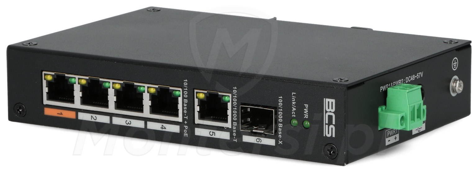 BCS-L-SP0401G-1SFP(2) - 6-portowy switch, 4x PoE af/at, 1x UPLINK RJ-45 / SFP