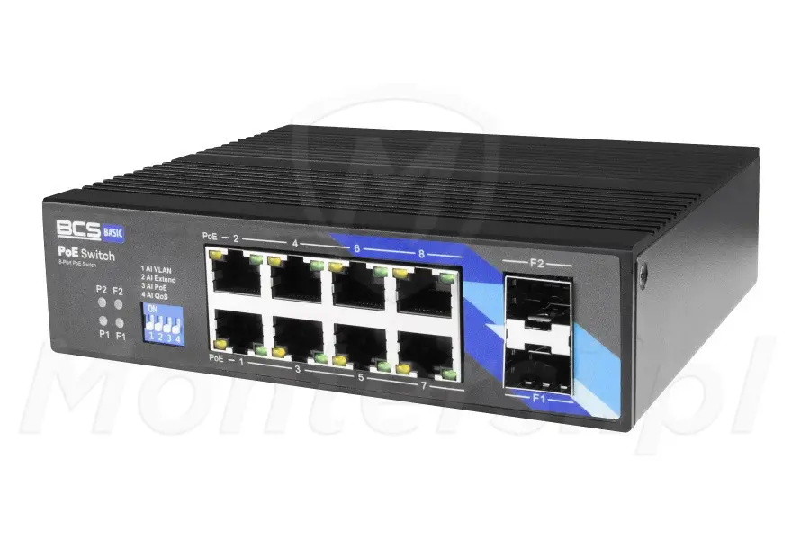 BCS-B-ISP08G-2SFP - 10-portowy switch, 8x PoE af/at, 2x SFP UPLINK