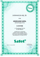 Certyfikat Satel Grzegorz Król