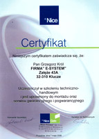 Certyfikat Nice Grzegorz Król