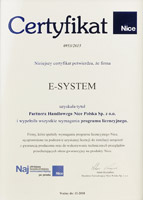 Certyfikat Nice E-SYSTEM