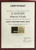 Certyfikat Złoty partner 2010
