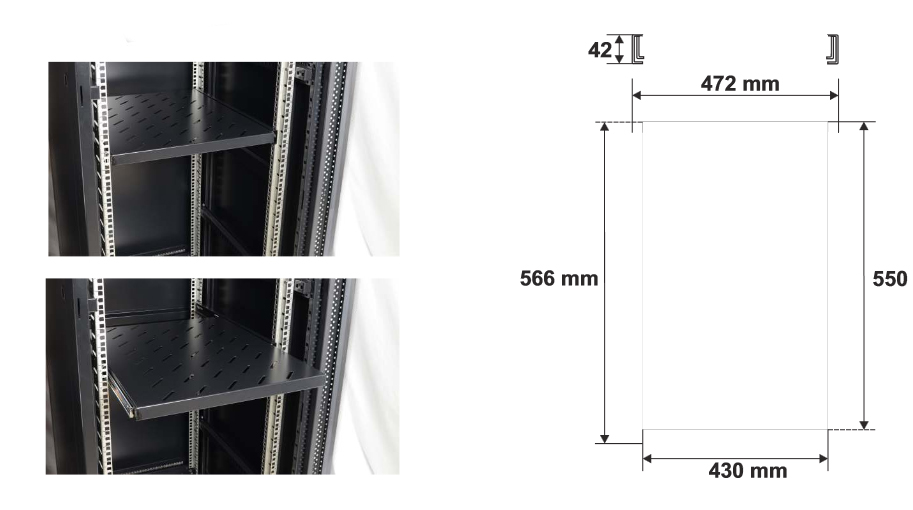 Wymiary i przykład zamocowania półki RAPW800