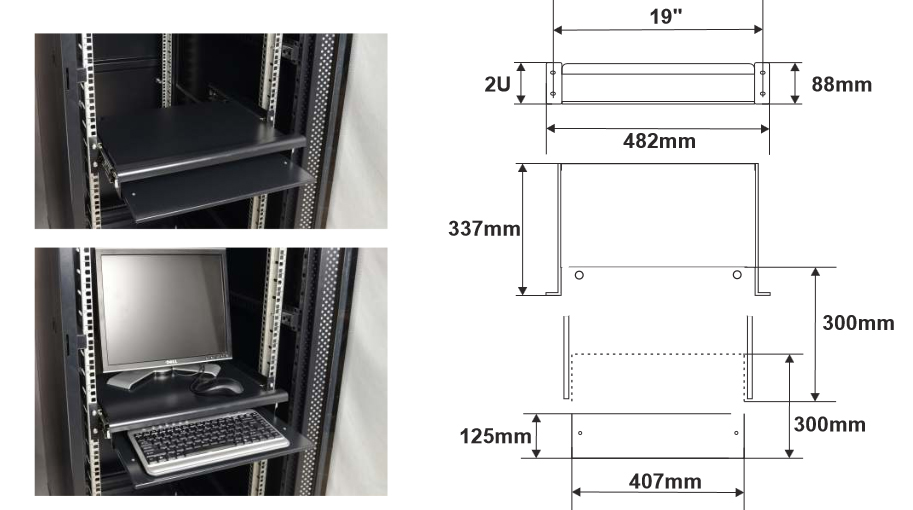 Wymiary i przykład zamocowania półki RAPW-K