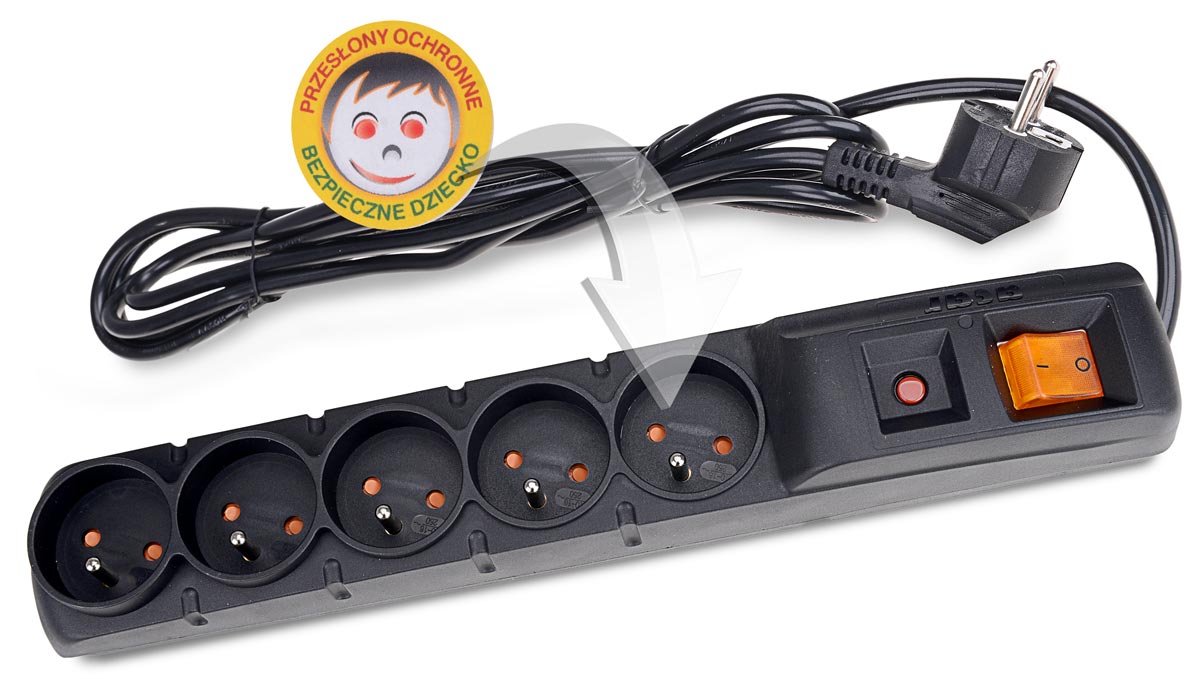 Zabezpieczenie listwy ACAR F5 chroniące dzieci przed porażeniem prądem