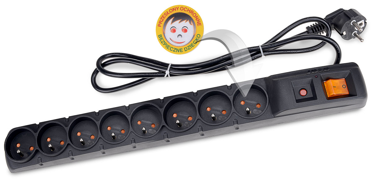 Zabezpieczenie listwy ACAR S8 FA RACK chroniące dzieci przed porażeniem prądem