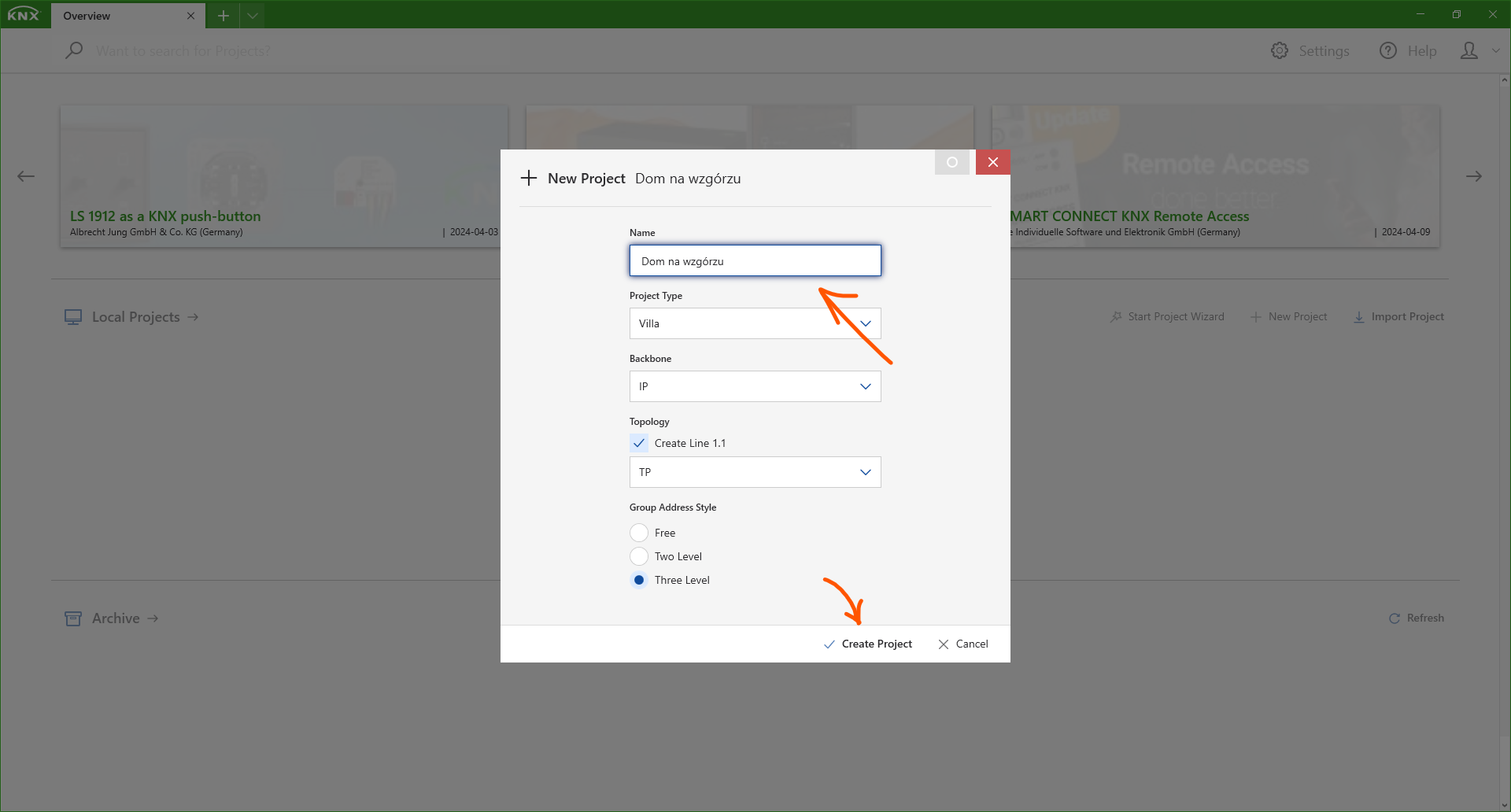 ets knx dodawanie projektu
