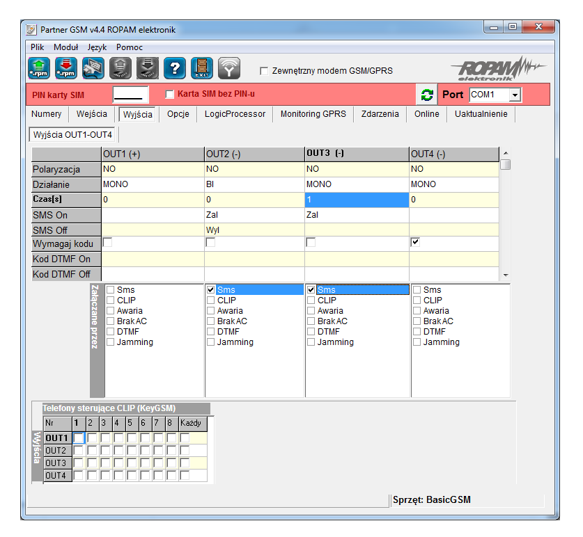 Wyjścia modułu ROPAM BasicGSM