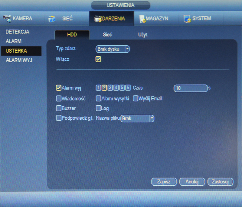 bcs brak dysku menu