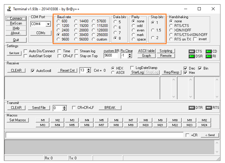 terminal baudrade 4800
