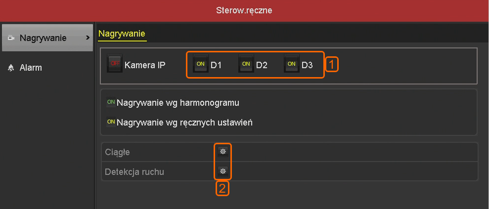 Całodzienne nagrywanie ciągle oraz MD - ustawienia