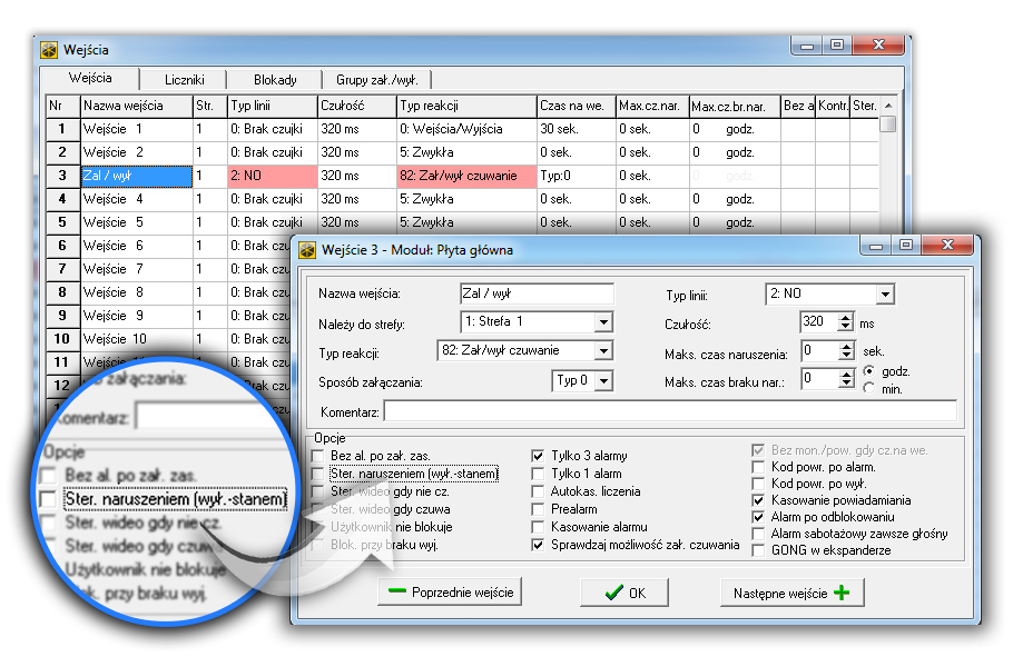 integra wejście steruje czuwaniem