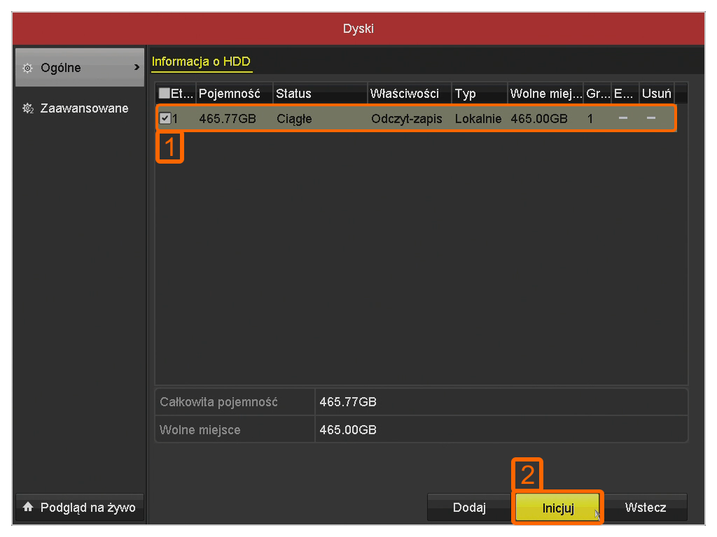 Pierwsze uruchomienie rejestratora HiWatch