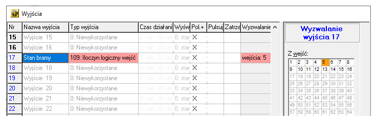 stan bramy na wyjściu integra