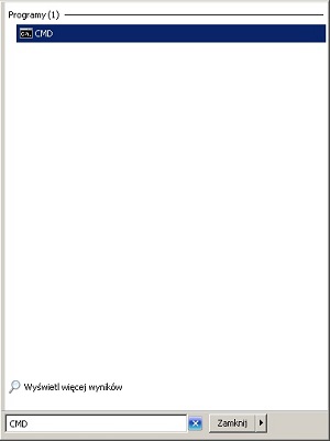 Pasek start Windows 7 po wpisaniu "CMD"