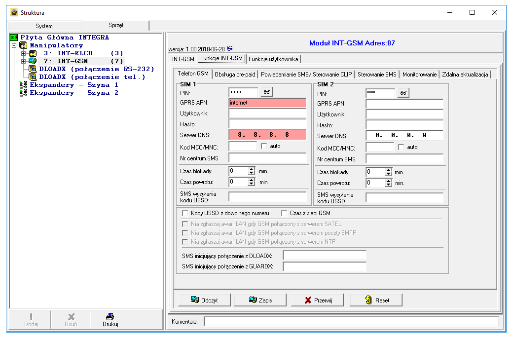 satel int-gsm apn konfiguracja