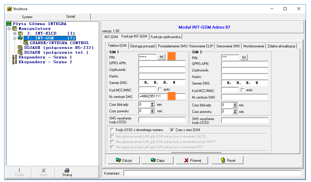 int-gsm konfiguracja