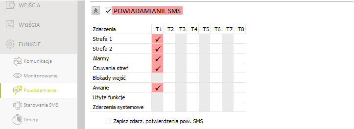 perfecta zdarzenia sms satel