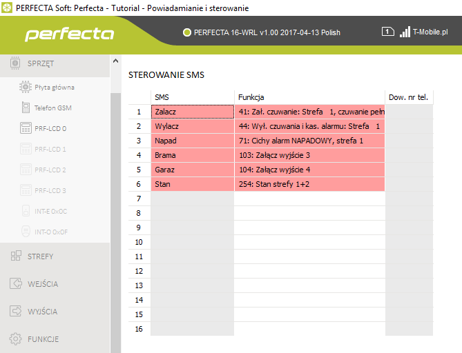 satel perfecta sterowanie sms